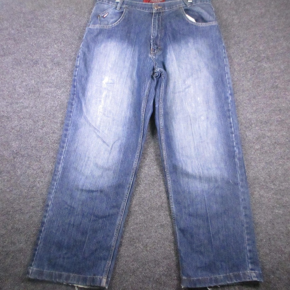 Mecca Jeans Mens 36x30 Blue Relaxed Fit Straight Leg Distressed Denim Pants